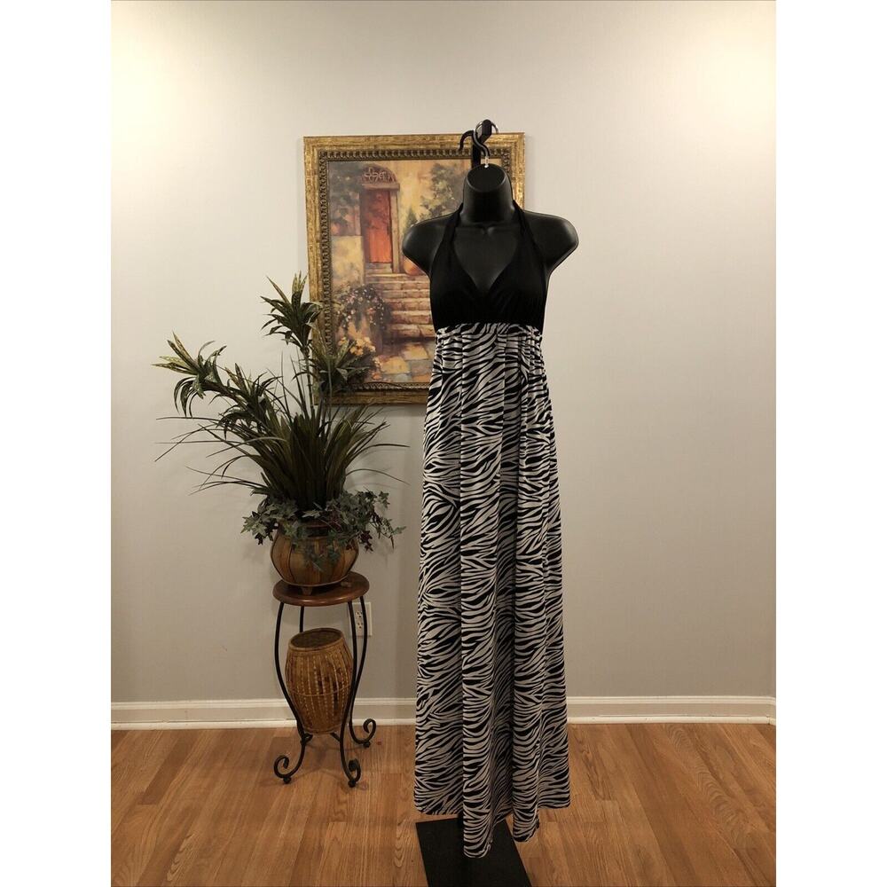 Derek Heart Dress Womens Size Medium Black And White Stretch Halter Spaghetti